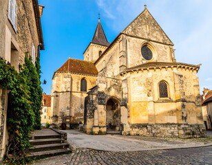 Quaint European town square with historic church