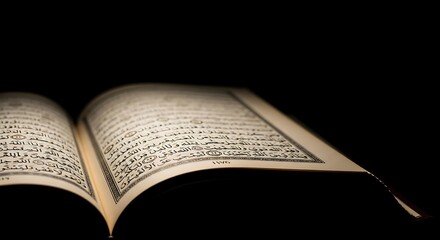 Sacred Quran open to illuminated pages, symbolizing faith, wisdom, and spiritual enlightenment
