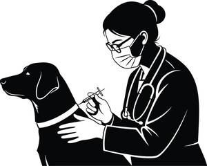 Caring veterinarian administers vaccine to a dog during a health check-up