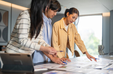 Business team startup presenting data summary chart meeting with colleagues, financial report analysis teamwork strategy planning corporate success at office, marketing, data analytics