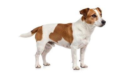 Alert Jack Russell Terrier with Brown Markings Standing on White Background