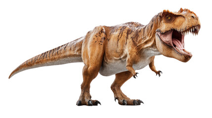 Tyrannosaurus Rex in Profile: A formidable Tyrannosaurus Rex, the apex predator of its era, stands in a dynamic profile pose. With its jaws agape.