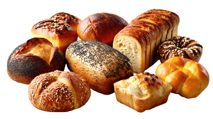 Fototapeta premium Artisanal Bread Assortment: An inviting collection of freshly baked, artisanal bread in various shapes and textures, showcasing the artistry of baking and the allure of simple, delicious food.