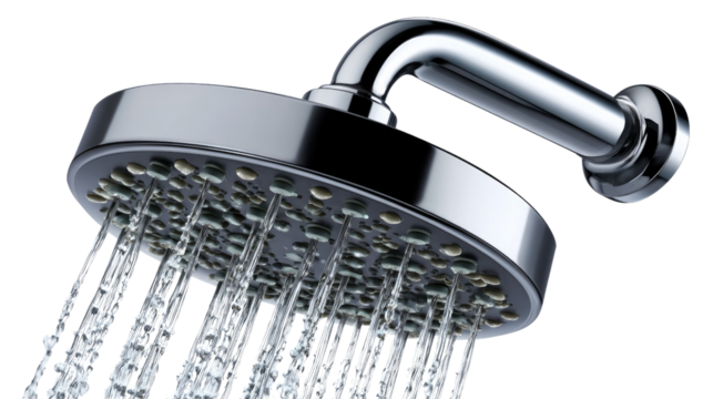 Sparkling Shower: A close-up image showcasing a sleek, chrome shower head releasing a refreshing cascade of water, demonstrating functionality and modern design.