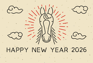 ミニマルな馬のイラストを使った年賀状テンプレート　午年用