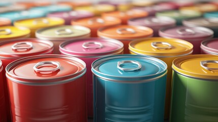 Colorful canned goods close up