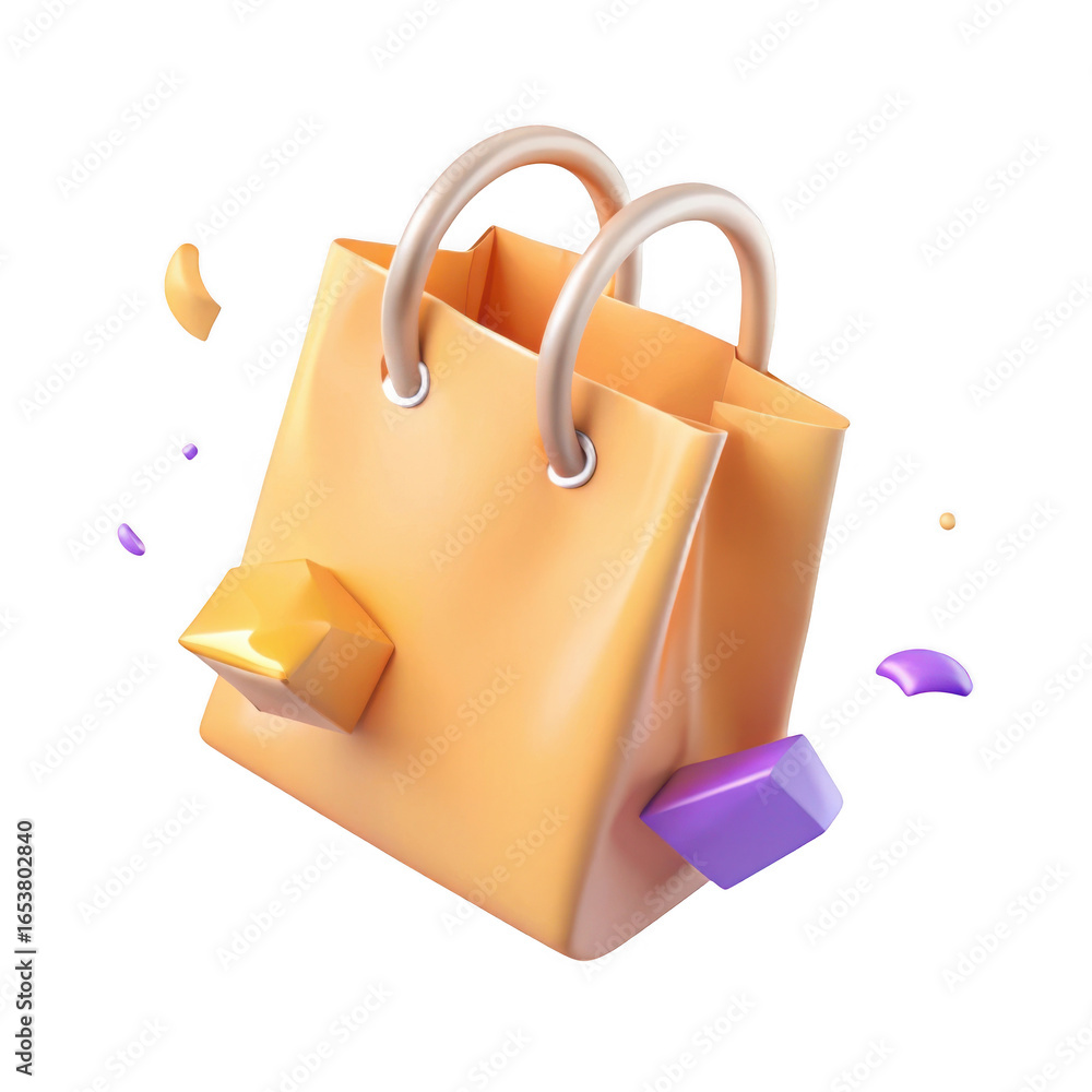 Poster 3d shopping bag with abstract elements isolated on transparent background