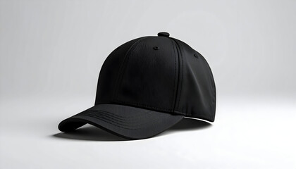 Black Baseball Cap Isolated on White Background with Detailed Stitching and Textured Surface