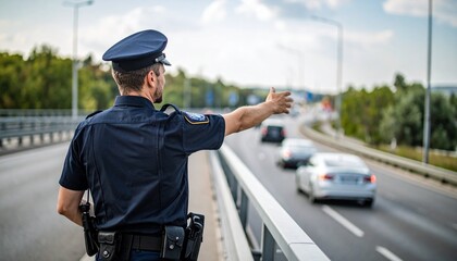 Police Officer Directing Traffic on a Bridge