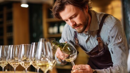 Wine Tasting: Sommelier Pouring White Wine