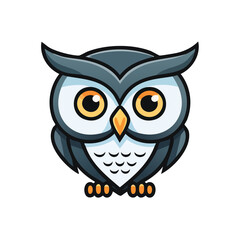 Fototapeta premium Cartoon illustration of a cute owl with big eyes and a detailed feather pattern.