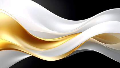 Abstract Gold And White Wavy Design Against Black Background With Smooth Curves