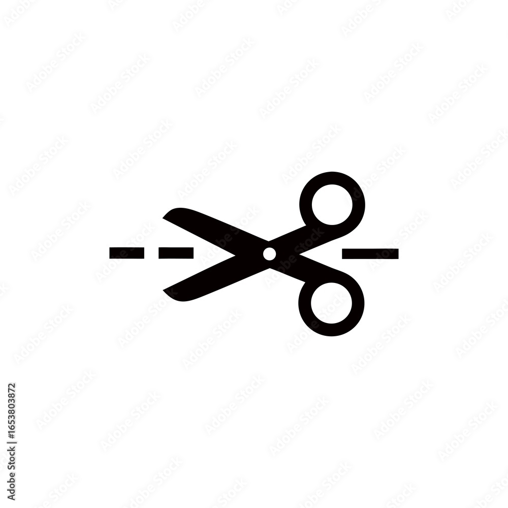 Poster black scissors cutting dotted line on white background illustration for design and creative projects