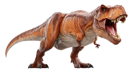 Fototapeta premium Tyrannosaurus Rex: A majestic Tyrannosaurus Rex, with a powerful physique and formidable jaws, roars into action. capturing the fierce presence of this prehistoric apex predator. 