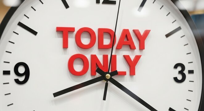 A clock showing the words today only in red, indicating a limitedtime offer