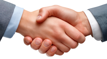 Handshake Deal: A close-up shot captures the moment of connection between two individuals as they seal an agreement with a firm handshake, symbolizing trust, partnership, and business success.