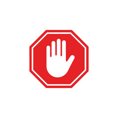 Obraz premium Stop Sign Illustration with Hand Icon in Red Octagon for Restrictions and Limitations Communication