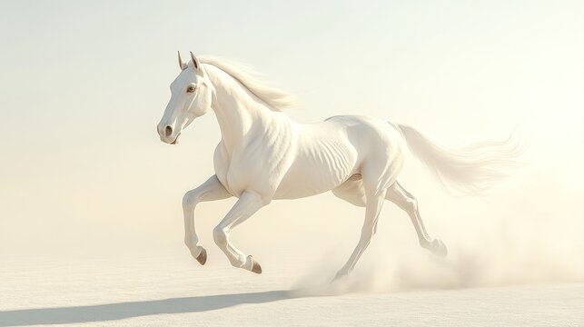 White horse running in a desert scene.  Possible stock photo use