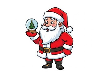 Cartoon illustration of santa claus holding a snow globe isolated on white background