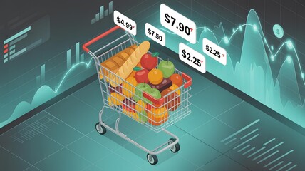 Illustration of inflation trend in grocery prices impacting the cost of living