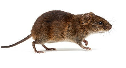 Brown Field Vole Profile Against White Background
