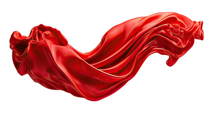 Vibrant Red Fabric in Motion: A luxurious piece of bright red fabric gracefully dances through the air, captured in stunning detail, displaying elegance, fluidity and artistic flair.