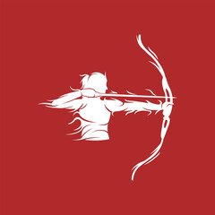 Archery Sport Athlete White Silhouette Stylized Isolated Vector
