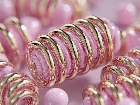 Close-up of pink and gold spiral jewelry