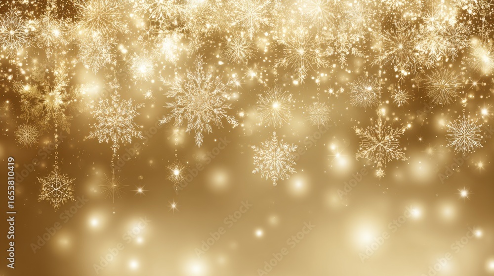 Poster delicate snowflakes float in a radiant golden backdrop, creating a magical atmosphere that captures 