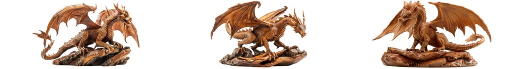 Fototapeta premium A fearsome mythical dragon creature with large wings and sharp claws, standing on rocky ground, isolated on transparent background