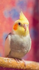 close-up cockatiel portrait, side profile with crest, colorful parrot face, generative ai
