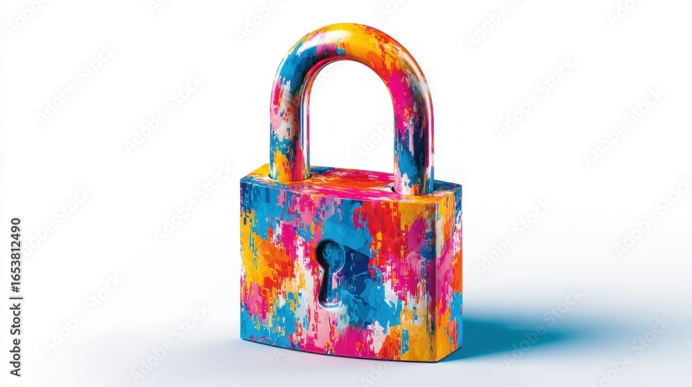 Poster a vibrant padlock featuring an artistic design with bold colors creates a striking visual against a 