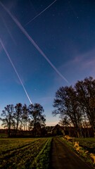 Country road under a starry night sky