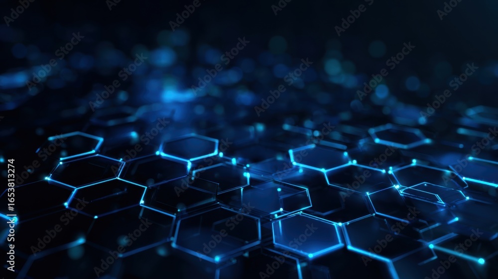 Poster a mesmerizing display of interconnected hexagons set against a blue backdrop creates a captivating d
