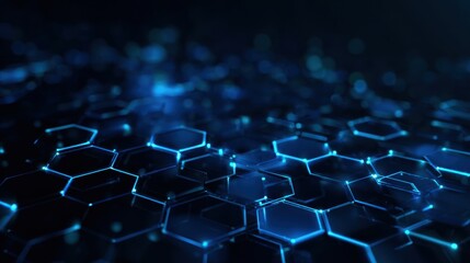 Obraz premium A mesmerizing display of interconnected hexagons set against a blue backdrop creates a captivating depth effect. This digital design evokes a sense of technology and innovation.