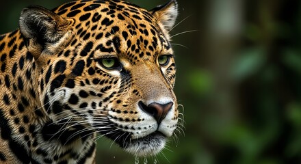 Obraz premium A captivating close-up portrait of a majestic leopard, its spotted fur and intense gaze highlighting the fierce elegance of this powerful wild feline predator