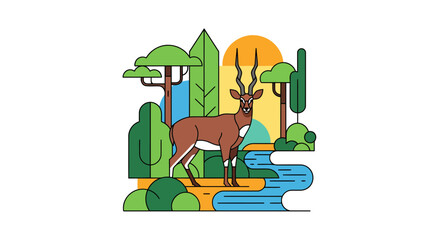 Fototapeta premium A unique vector portrait of the endangered Hirola. A modern graphic illustration with dynamic lines and bold CMYK colors. Print-ready design. 