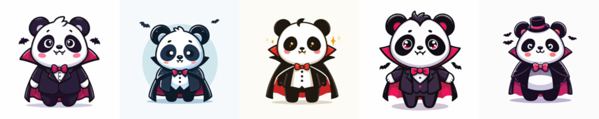 panda vector in Dracula costume