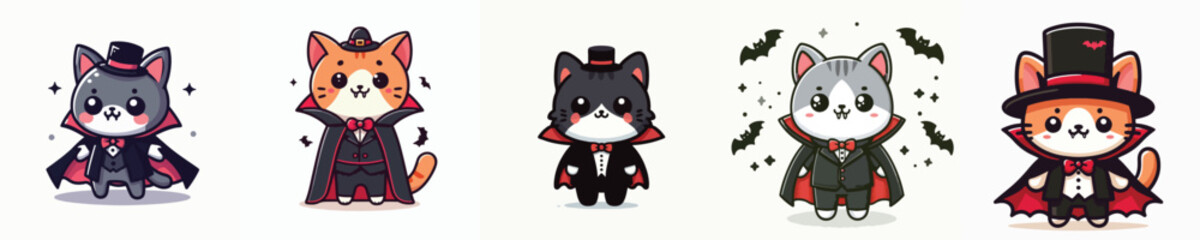 vector cat in Dracula costume