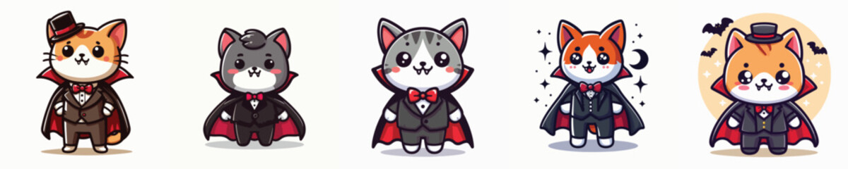 vector cat in Dracula costume