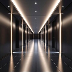 Modern, sleek hallway with bright lighting
