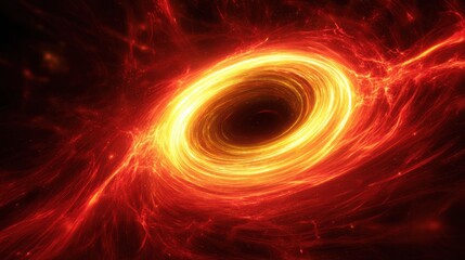 A striking black hole is surrounded by swirling gas and dust, emitting intense light and energy. This cosmic phenomenon creates a stunning scene in deep space.