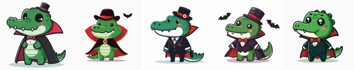 crocodile vector in Dracula costume