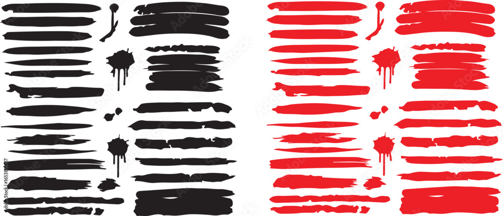 Poster a collection of various black and red starburst and circle shapes arranged in rows and columns