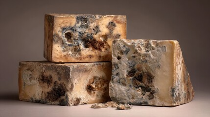 Moldy Cheese. Decayed Cheddar Melting in Languishing Mold