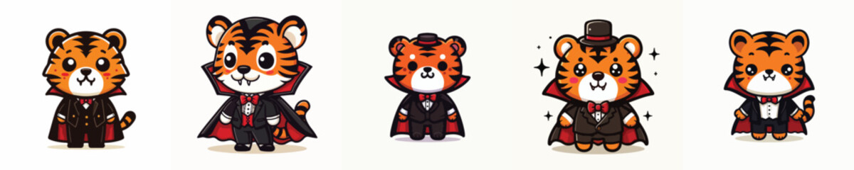 Vector cute tiger cosplay Dracula