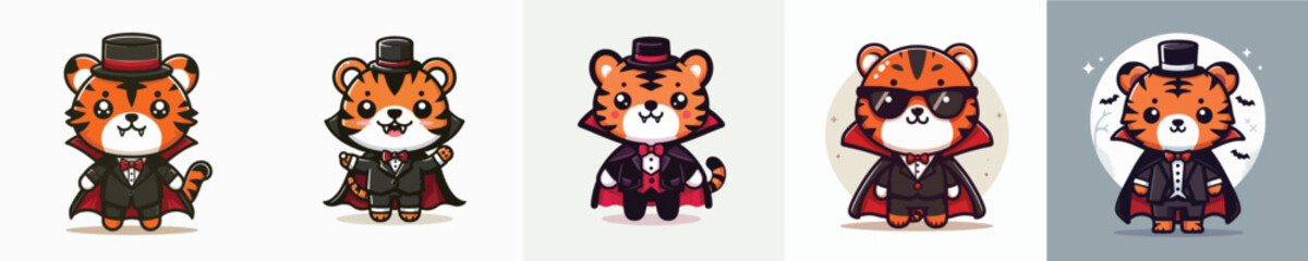 Vector cute tiger cosplay Dracula