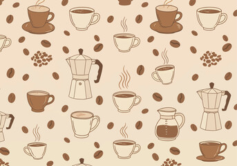 Coffee Themed Seamless Line Art Pattern