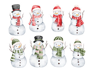 Watercolor Illustration Set of Snowman