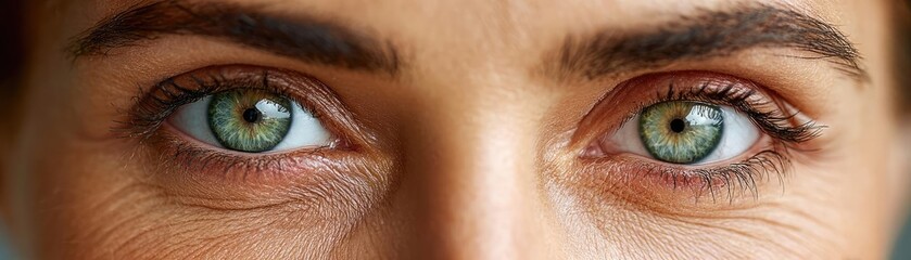 Naklejka premium Puffy eyelids with swollen circles concept. Close-up of captivating green eyes with detailed features.